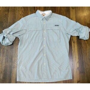 Eddie Bauer Button Down Shirt Mens L Green Performance Vented Hiking Fishing